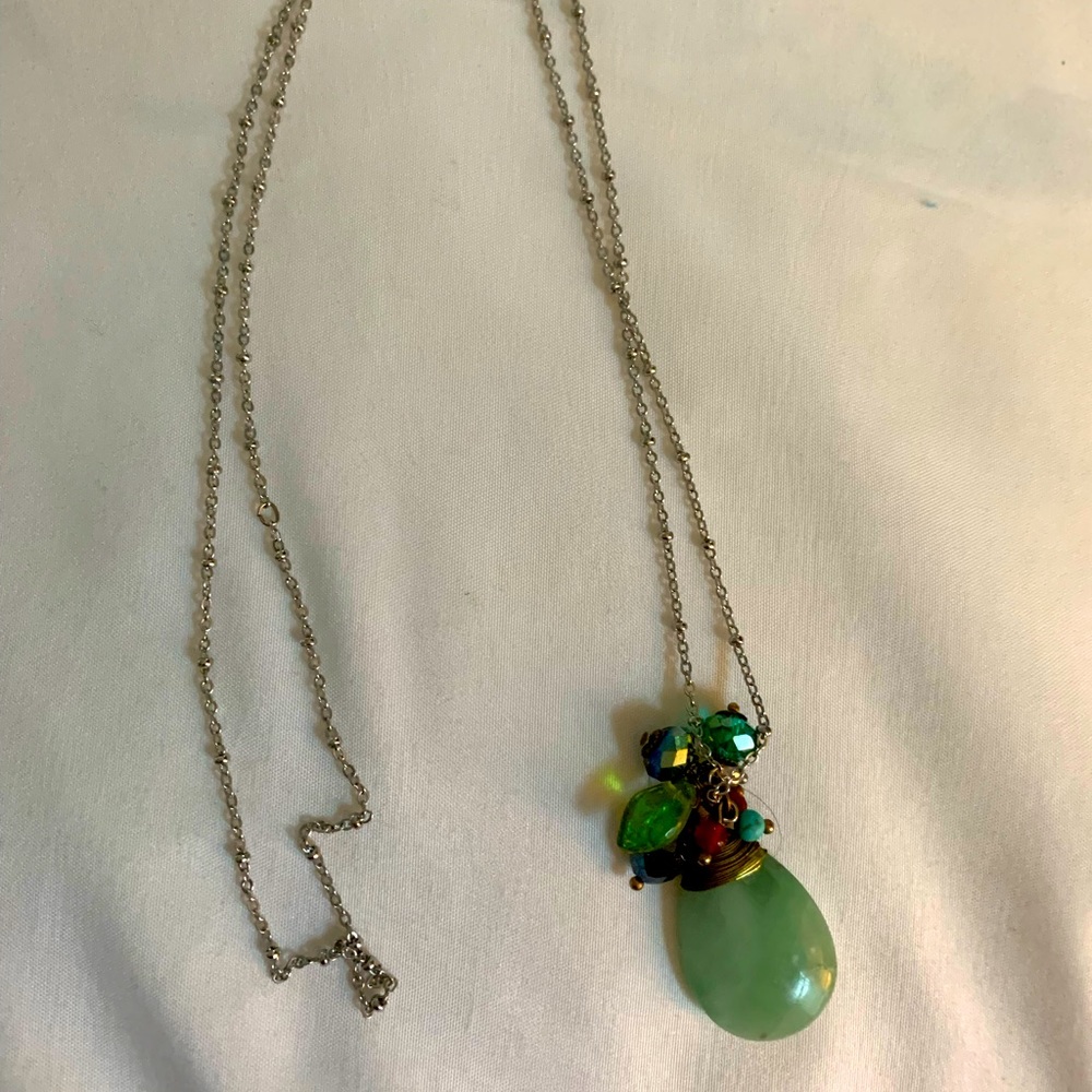 Jade green necklace with silver chain